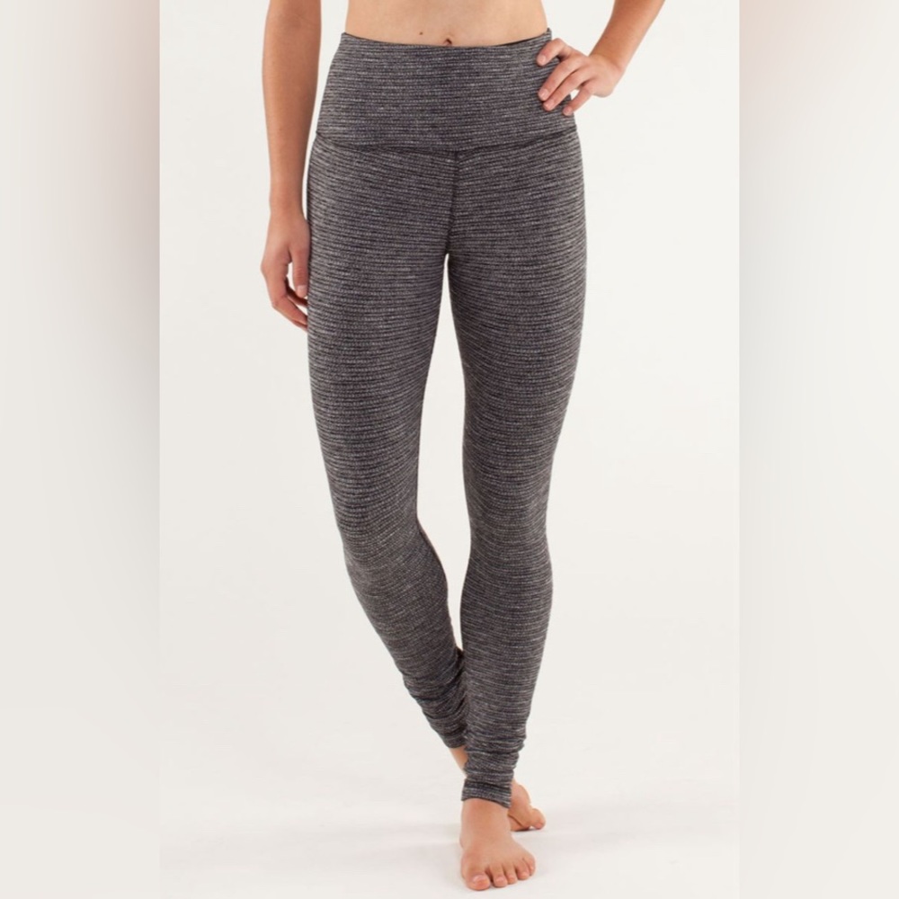 Lululemon Wunder Under High Waisted Coco Pique Black Knit Leggings Womens 6